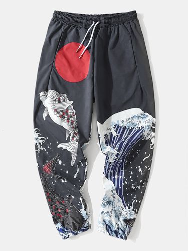Coulisse da uomo con stampa a onde di carpa in stile giapponese Pantaloni con tasca - ChArmkpR - Modalova