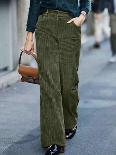 Donna Vintage Velluto A Coste Tinta Unita Casual Pantaloni Con Tasca - Celmia - Modalova