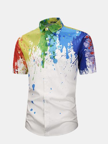 Mens 3D Colorful Abstract Splash-Paint Graffiti Doodle stampato manica corta Camicia - INCERUN - Modalova