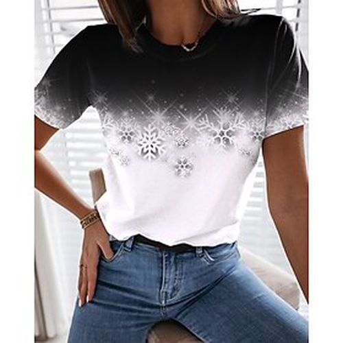 Women's Gift Casual Daily T shirt Tee Painting Short Sleeve Graphic Sparkly Color Block Round Neck Print Basic Tops Black Blue Purple S / 3D Print - Ador IT - Modalova