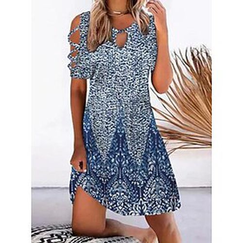 Women's Casual Dress Mini Dress Blue Print Short Sleeve Spring Summer Ruched Stylish V Neck Weekend 2023 S M L XL XXL 3XL - Ador IT - Modalova