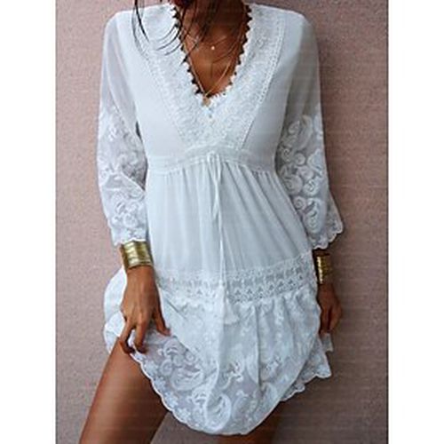 Women's Casual Dress Lace Dress Mini Dress White Pure Color 3/4 Length Sleeve Winter Fall Spring Lace Classic V Neck Loose Fit Daily Date 2023 S M L XL 2XL - Ador IT - Modalova