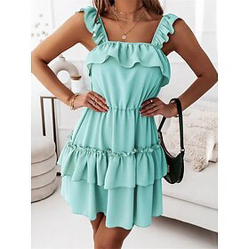 Women's Casual Dress Plain Tiered Dress Summer Dress Off Shoulder Ruffle Patchwork Mini Dress Outdoor Daily Fashion Modern Loose Fit Short Sleeve Whit - Ador IT - Modalova